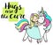 Little girl is cuddeling unicorn.Hugs are the cure