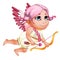 Little girl cupid in toga with pink wings and hair, with pink bow. Cartoon character. Flying love symbol