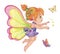 A little girl. Cute small fairy. Beautiful Elf princess. Set butterflies with colorful wings on white background. Toy or doll.