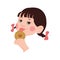 little girl with dark hair eats cookies and rejoices. cheerful child. mood. cookie. sweets vector illustration.