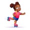 Little girl dark skin rides on roller skates