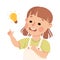 Little Girl Demonstrating Facial Expression and Emotion of Idea Having with Light Bulb Vector Illustration