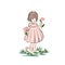 Little girl in dress holding flower