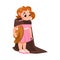 Little Girl Dress Up as Adult Wearing Oversized Clothes Vector Illustration