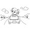 Little girl driving a toy car coloring page vector