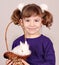 Little girl with dwarf white bunn