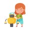 Little Girl Engineering and Creating Robot Vector Illustration