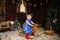 A little girl enjoys riding a rocking horse that was given to her for Christmas