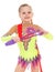 Little girl exercising with gymnastic mace