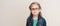 Little girl in eyeglasses. Vision, school, education and people concept