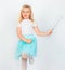 Little girl in fairy costume Fairies doing magic on white backg