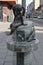 Little girl with fish bronze monument in the city of Lodz in Poland