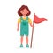 Little girl with flag. Girl scout. Camping, summer kids camp concept. Vector illustration