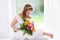 Little girl with flower bouquet