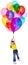 Little girl is flying on bunch of balloons