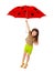 Little girl flying on red umbrella - ladybird