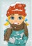 Little girl freezing in winter cold wearing woolen hat and jacket with scarf