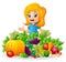 Little girl with fruits and vegetables