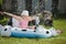 Little girl in garden pool