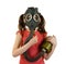 Little girl in gas mask on white background