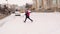 Little girl goes to school in the snow having fun. Walking during a snowstorm