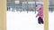 Little Girl Going in Deep Snow on Playground