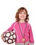 Little girl with gold medal and soccer ball