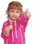 Little girl with golden medal and thumb up