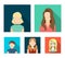 Little girl with hairpins, dark woman, girl with ponytails, boy teenager.Avatar set collection icons in flat style