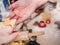 Little girl handing over christmas cookies to her mother