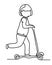 Little girl in helmet riding a kick-scooter. Vector monochrome, drawing by lines. Continuous line drawing. People in the