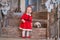 Little girl with her bunny, which Santa gave her for Christmas