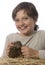 Little girl and her pet a guinea pigs