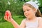 Little girl holding Easter egg