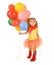 Little Girl Holding Party Balloons on White