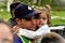 Little girl hugs her father strongly in the demonstration against the result of the presidential election