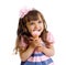 Little girl with ice cream in studio isolated