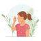 Little girl inhales asthma inhaler against allergy attack