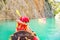 Little girl kayaking on beautiful river, having fun and enjoying sports outdoors. Water sport and camping fun.