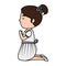 Little girl kneeling first communion character