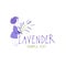 Little girl with lavender bouquet. Logo design. Text hand drawn.