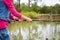 Little girl learning how to fish