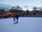 Little girl learning to skate. Christmas markets of Stuttgart.