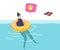 Little Girl Learning to Swim Floating on Inflatable Ring in Swimming Pool or Sea. Child Female Character Sports Activity