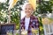 Little girl at lemonade stand in park