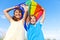 Little Girl And Little Boy Playing Kite Together