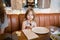 Little girl looking at croquette in fork at restaurant