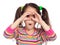 Little girl looking through imaginary binocular