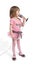 Little girl with microphone stands and sings