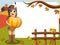 Little Girl Native American Indian Costume holding pumpkin blank frame outdoor